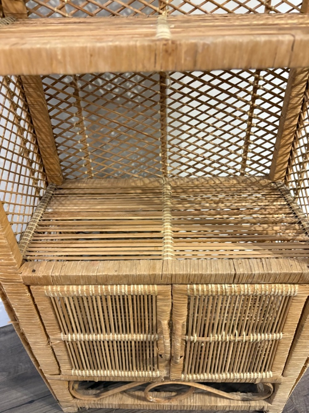 Vintage Rattan wicker shelf free standing floor shelf boho furniture - Picture 6 of 16